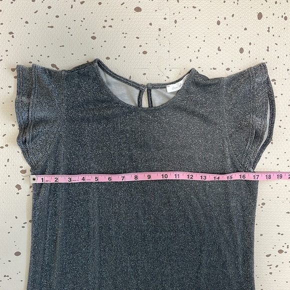 💘 CES FEMME - CHARCOAL GRAY SHIMMER SPARKLE RUFFLE SLEEVE MATERNITY DRESS - Picture 7 of 9